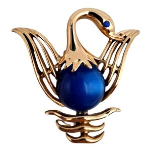 Vintage Moonglow Gold Tone Swan Brooch Pin